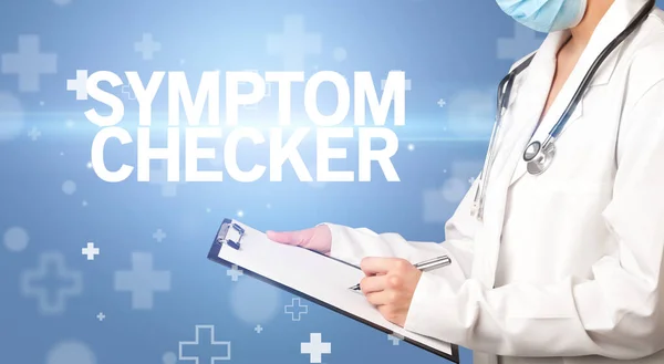 Doctor Writes Notes Clipboard Symptom Checker Inscription First Aid Concept — Stock Photo, Image