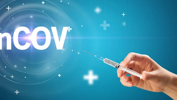 Aguja Jeringa Con Vacuna Contra Virus Abreviatura Ncov Concepto Antídoto —  Fotos de Stock