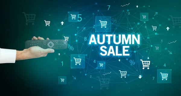 Ruční Držení Bezdrátový Periferní Nápisem Autumn Prodej Online Nákupní Koncept — Stock fotografie