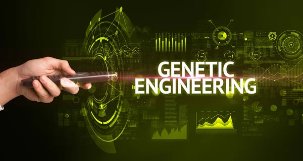 Mano Celebración Periférico Inalámbrico Con Ingeniería Genética Inscripción Concepto Tecnología — Foto de Stock