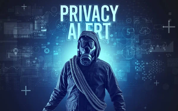 Faceless Man Privacy Alert Inscription Online Security Concept — Stock Photo, Image