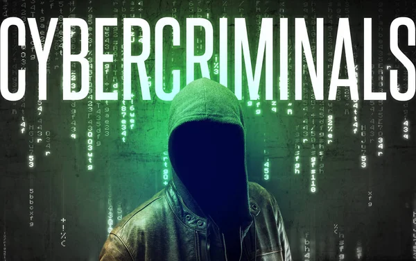 Cybercriminals Yazıtlı Meçhul Hacker Hack Konsepti — Stok fotoğraf