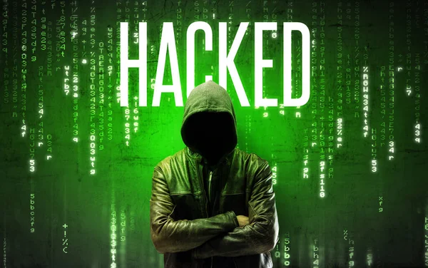 Faceless Hacker Hacked Inscription Hacking Concept — Stock Photo, Image