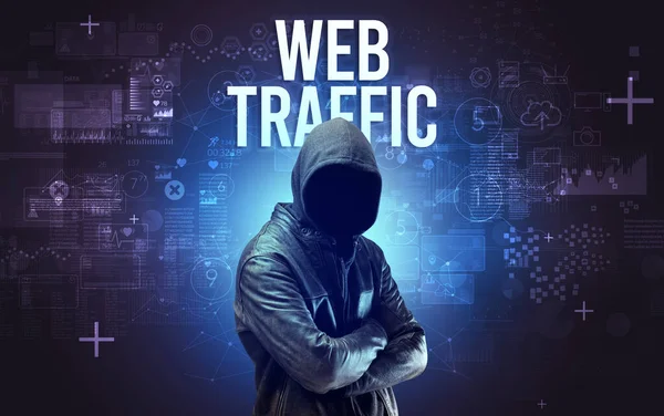 Arctalan Férfi Web Traffic Felirattal Online Biztonsági Koncepció — Stock Fotó