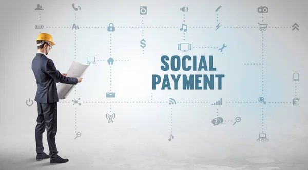 새로운 미디어 작업하는 엔지니어 Social Payment — 스톡 사진