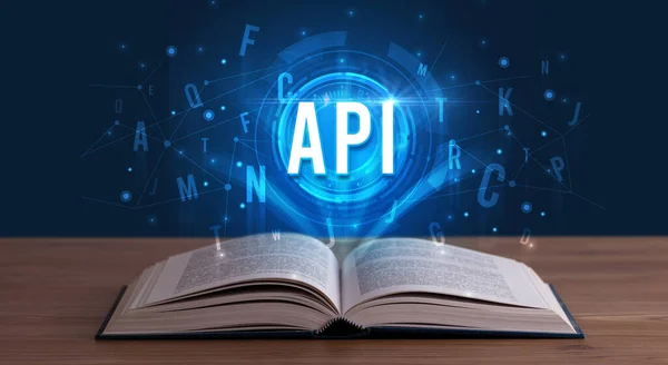Api Inscription Coming Out Open Book Digital Technology Concept — Stock Photo, Image