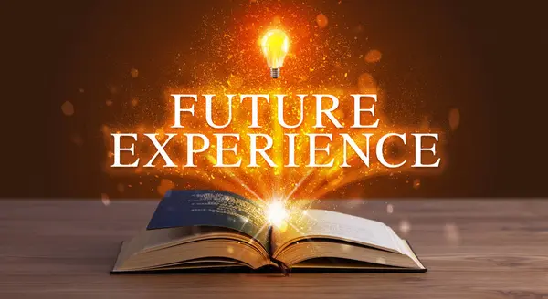Напис Future Experience Виходить Відкритої Книги Освітня Концепція — стокове фото