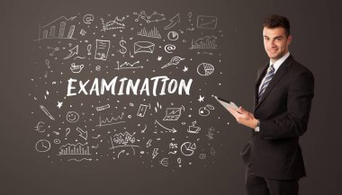 İş adamı olarak düşünme. Sınav yazıtları, iş eğitimi kavramı.