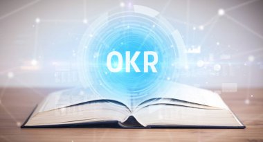 OKR kısaltmalı açık kitap, modern teknoloji kavramı