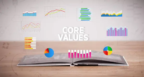 Otevřená Kniha Nápisem Core Values Nový Obchodní Koncept — Stock fotografie
