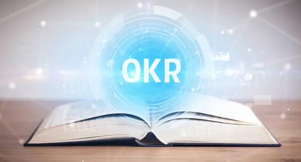 Open Book Okr Abbreviation Modern Technology Concept — Stock Photo, Image