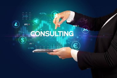 CONSULTING yazıt, iş fırsatı kavramı ile bir dokunmatik ekran yakın çekim