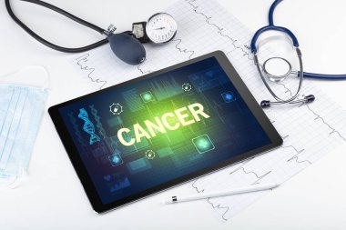 CANCER yazıtlı tablet bilgisayar ve tıbbi malzeme, önleme kavramı