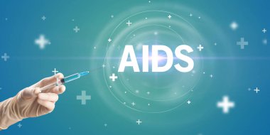 Şırınga iğnesi ile virüs aşısı ve AIDS kısaltması, panzehir konsepti