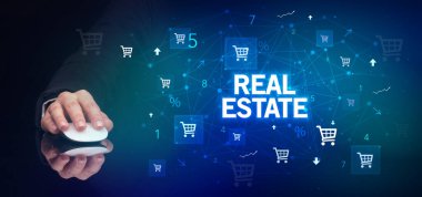 Gayrimenkul yazıtları ve online alışveriş konseptiyle el ele tutuşmak