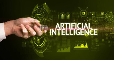 ARTIFICIAL INTELLIGENCE yazıtları ve modern teknoloji konseptiyle el ele tutuşmak