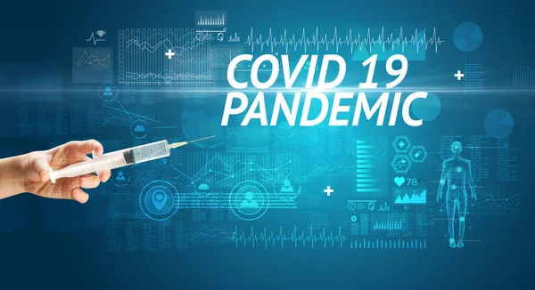 Syringe Needle Virus Vaccine Covid Pandemic Inscription Antidote Concept — Stock Photo, Image