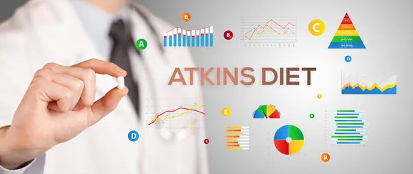 Nutritionist Giving You Pill Atkins Diet Inscription Healthy Lifestyle Concept — Stock Photo, Image