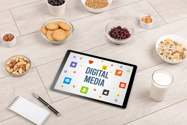 Healthy Tablet Compostion Digital Media Inscription Social Networking Concept — Stock Photo, Image