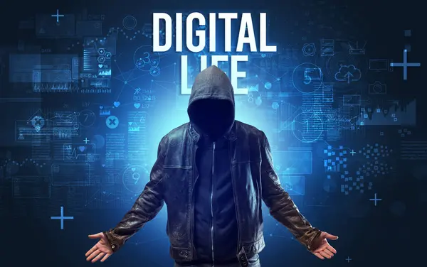 Faceless Man Digital Life Inscription Online Security Concept — Stock Photo, Image