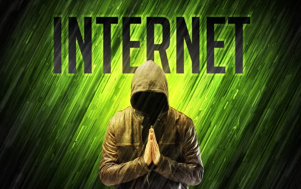 Mysterious Man Internet Inscription Online Security Concept — Stock Photo, Image