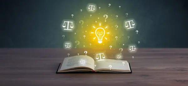 Open book with light bulb icons above, new business concept