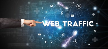 WeB TRAFFIC yazıtlarına el işareti, modern teknoloji kavramı