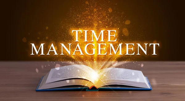 TIME MANAGEMENT inscription coming out from an open book, educational concept
