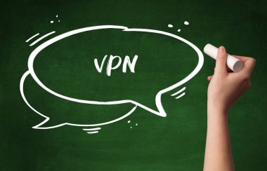 El çizimi VPN kısaltması ve tahtada beyaz tebeşir