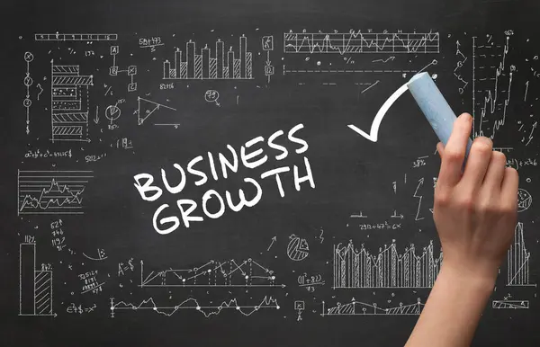 Hand Drawing Business Growth Inscription White Chalk Blackboard New Business — Stock Photo, Image