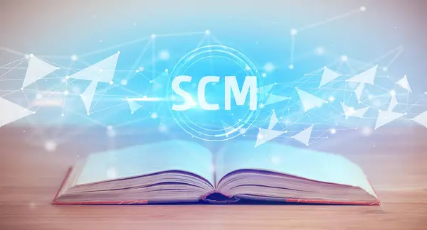 Open Boek Met Scm Afkorting Modern Technologie Concept — Stockfoto