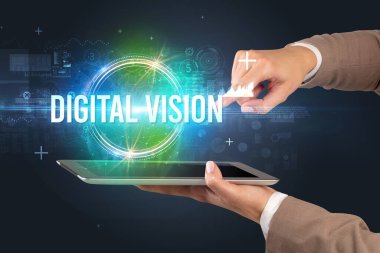 DIGITAL VISION yazıtlı bir dokunmatik ekran yakın çekim, yeni teknoloji konsepti