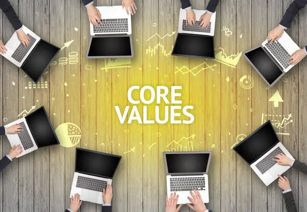 Group Busy People Working Office Core Values Inscription Succesfull Business — Stock Photo, Image