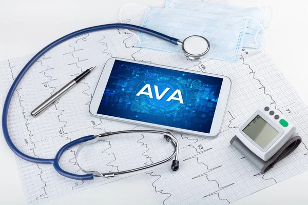Nahaufnahme Eines Tablet Pcs Mit Ava Abkürzung Medizinisches Konzept — Stockfoto