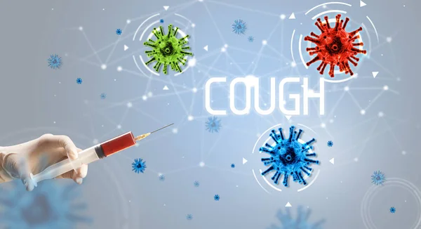 Шприц Медична Єкція Руці Написом Cough Концепція Вакцини Проти Коронавірусу — стокове фото
