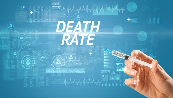 Aguja Jeringa Con Vacuna Contra Virus Inscripción Death Rate Concepto — Foto de Stock