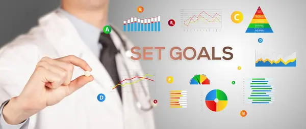Nutritionist Giving You Pill Set Goals Inscription Healthy Lifestyle Concept — Stock Photo, Image