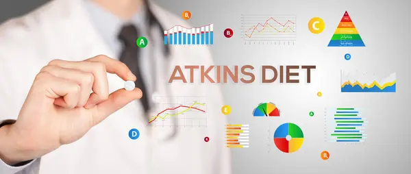 Nutritionist Giving You Pill Atkins Diet Inscription Healthy Lifestyle Concept — Stock Photo, Image
