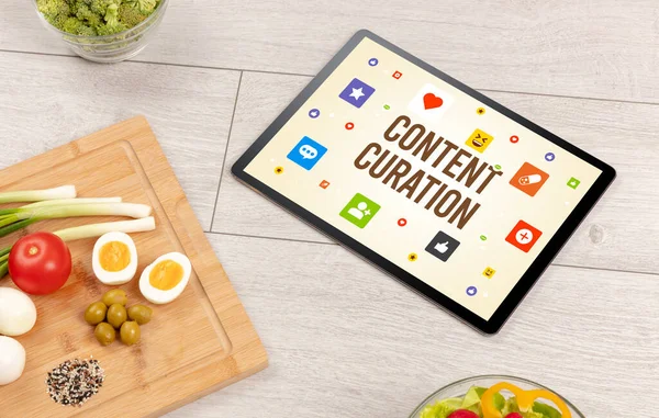 Healthy Tablet Composición Con Inscripción Curación Contenido Concepto Redes Sociales — Foto de Stock