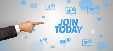 Katılım Günümüz yazıtlarına, sosyal ağ kavramına işaret eden kırpılmış elin yakın çekimi