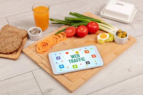 Healthy Tablet Compostion Web Traffic Inscription Social Networking Concept — Stock Photo, Image