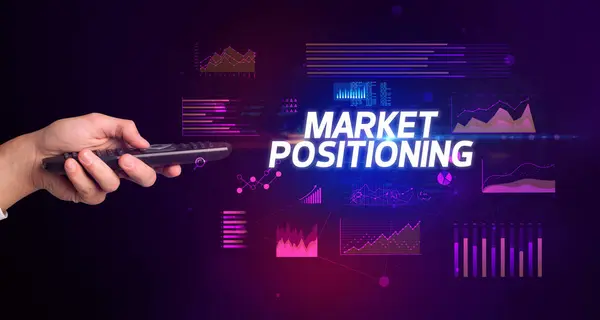 Hand Houden Draadloos Perifeer Met Market Positioning Inscriptie Cyber Business — Stockfoto