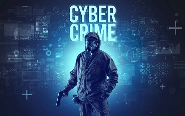 サイバー犯罪の碑文を持つ顔のない男 オンラインセキュリティコンセプト — ストック写真