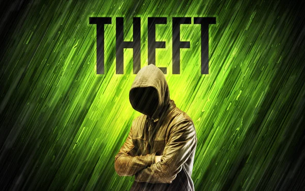Mysterious Man Theft Inscription Online Security Concept — Stock Photo, Image