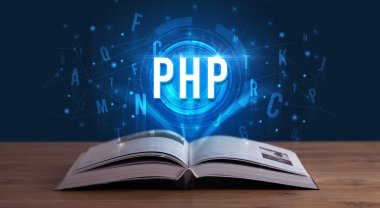 PHP yazıtları açık bir kitaptan geliyor, dijital teknoloji kavramı