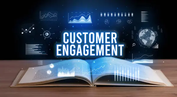 Customer Engagement Inskription Kommer Från Öppen Bok Creative Business Concept — Stockfoto
