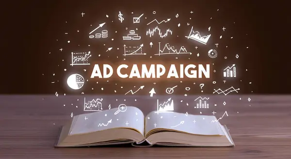 Anzeigenkampagnen Einschreibung Aus Einem Offenen Buch Geschäftskonzept — Stockfoto