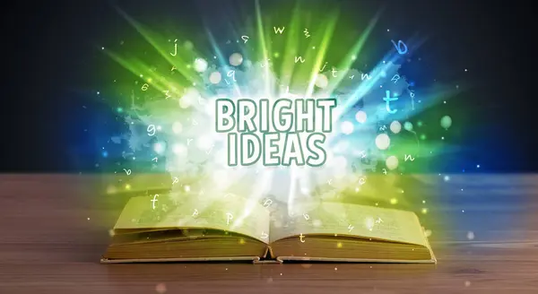 Bright Idéer Inskription Kommer Från Öppen Bok Pedagogiska Koncept — Stockfoto