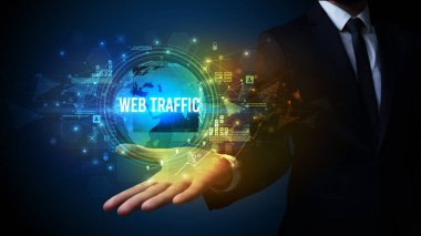 Zarif el ele tutuşma Web Trafik yazması, dijital teknoloji konsepti