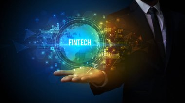 Zarif el ele tutuşma FINTECH yazması, dijital teknoloji kavramı
